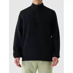 4F bluza z dzianiny o waflowym splocie z zamkiem 1/3  4FWAW25TSWSM1930 czarny