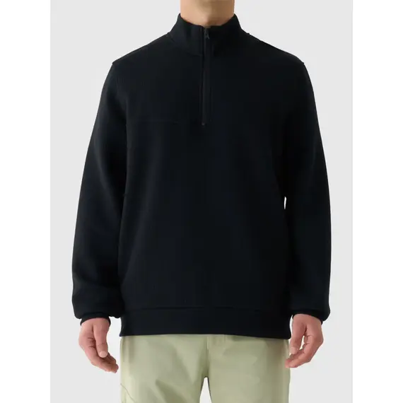 4F bluza z dzianiny o waflowym splocie z zamkiem 1/3  4FWAW25TSWSM1930 czarny