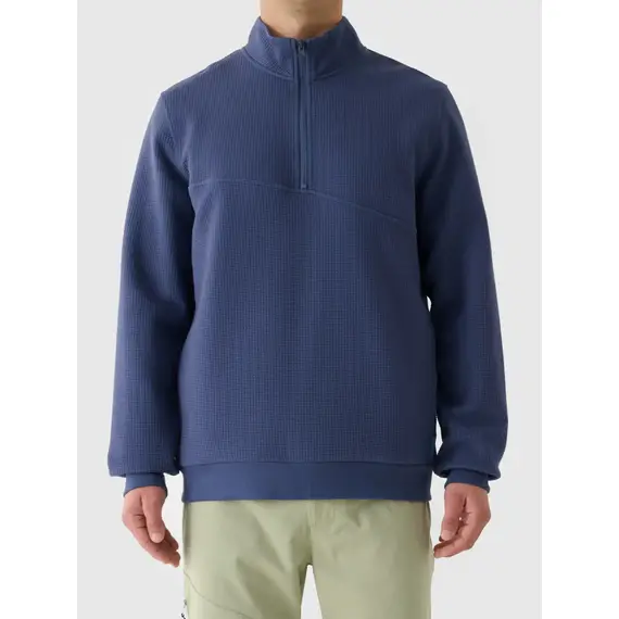 4F bluza z dzianiny o waflowym splocie z zamkiem 1/3  4FWAW25TSWSM1930 niebieski