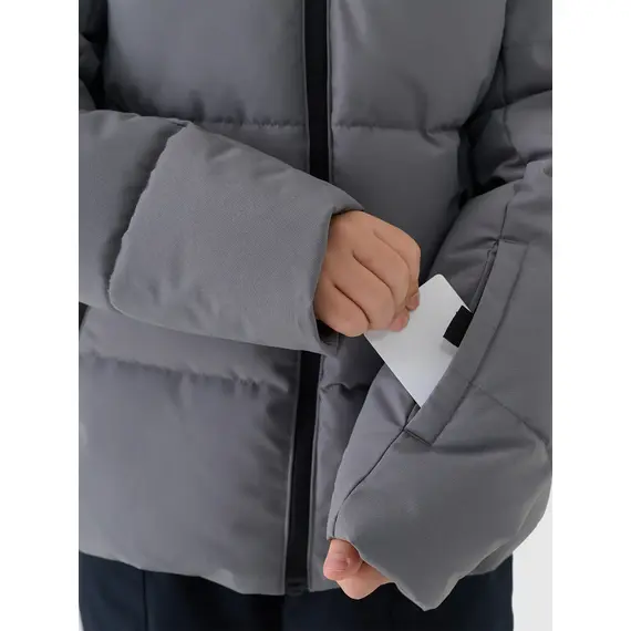 4F kurtka puchowa chłopięca pikowana narciarska 4FJWAW25TTJAM0822 szary